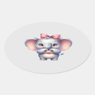 Cute Elephant Ge Heart - Ovalt Klistermärke