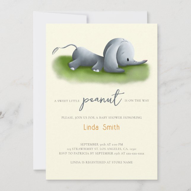 Cute Elephant Gender Neutral Baby Shower Inbjudningar (Framsida)