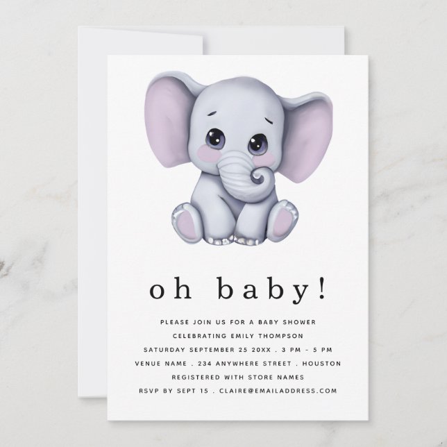 Cute Elephant Gender Neutral Baby Shower Inbjudningar (Framsida)
