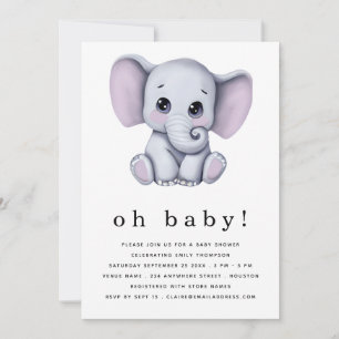 Cute Elephant Gender Neutral Baby Shower Inbjudningar