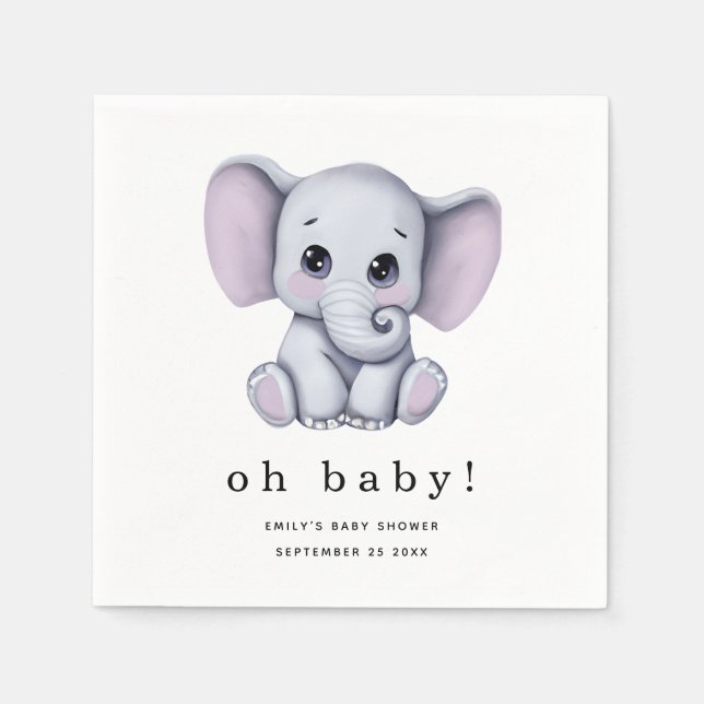 Cute Elephant Gender Neutral Baby Shower Pappersservett (Framsidan)