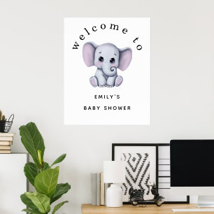 Cute Elephant Gender Neutral Welcome Baby Shower Poster