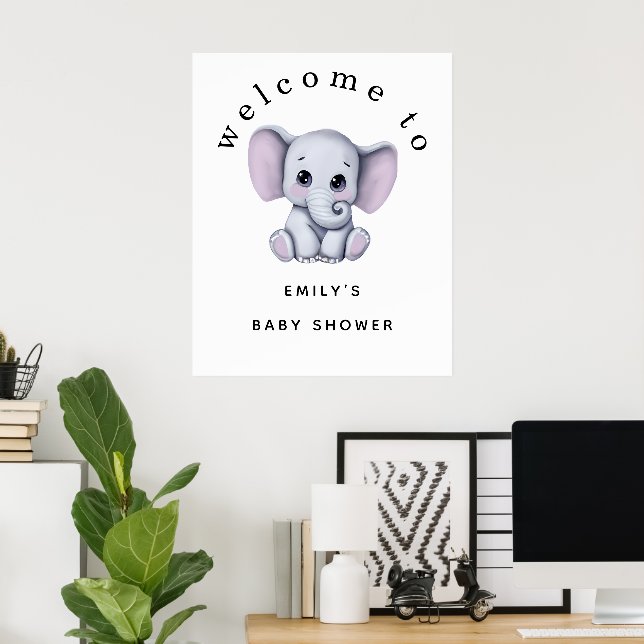 Cute Elephant Gender Neutral Welcome Baby Shower Poster (Hemmakontoret)