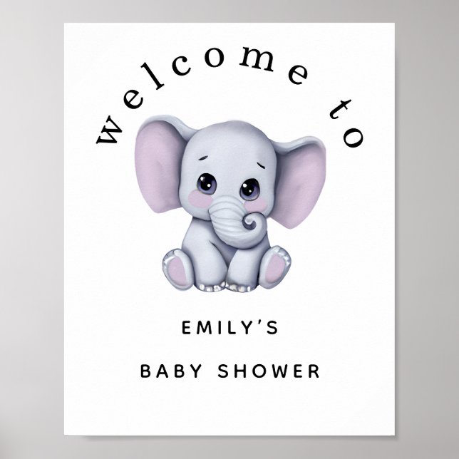Cute Elephant Gender Neutral Welcome Baby Shower Poster (Framsidan)