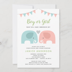 Cute Elephant Gender Reveal bjudan Inbjudningar