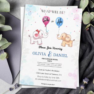 Cute Elephant Gender Reveal Inbjudningar