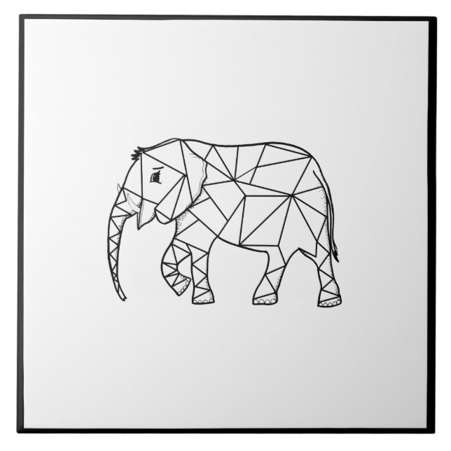 Cute Elephant Geometric Black and White Kakelplatta (Framsidan)