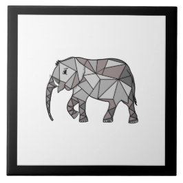 Cute Elephant Geometric Black and White Kakelplatta