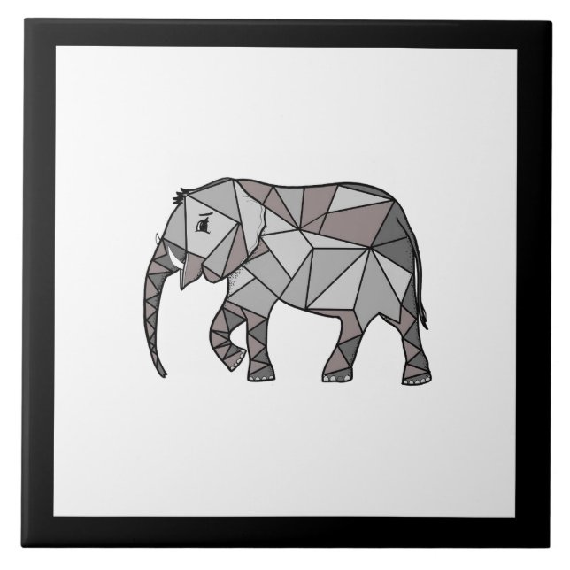 Cute Elephant Geometric Black and White Kakelplatta (Framsidan)