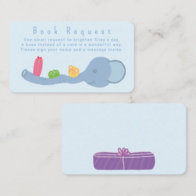 Cute Elephant & Gifts "Book Request" Enclosure Car Tilläggskort (Fram/baksida)