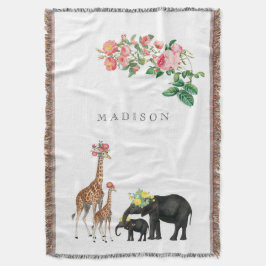 Cute Elephant & Giraffe Blommigt Anpassningsbar Ba Filt