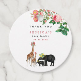Cute Elephant & Giraffe Blommigt Baby Shower Girl Gåvor Etiketter