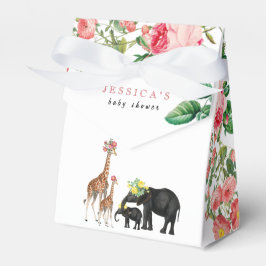 Cute Elephant & Giraffe Blommigt Baby Shower Girl Presentaskar