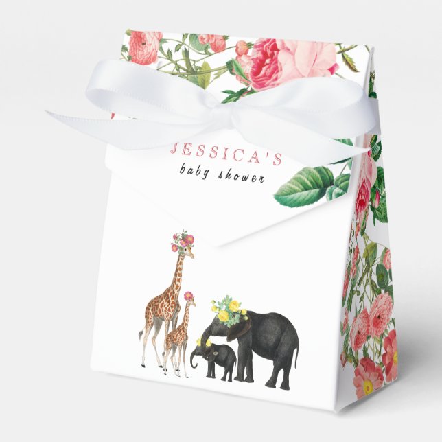 Cute Elephant & Giraffe Blommigt Baby Shower Girl Presentaskar (Framsidan Sidan)