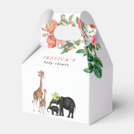 Cute Elephant & Giraffe Blommigt Baby Shower Girl Presentaskar