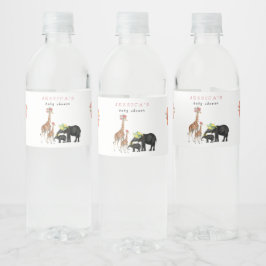 Cute Elephant & Giraffe Blommigt Baby Shower Girl Vattenflaskor Etikett
