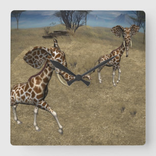 Cute Elephant Giraffes Fyrkantig Klocka