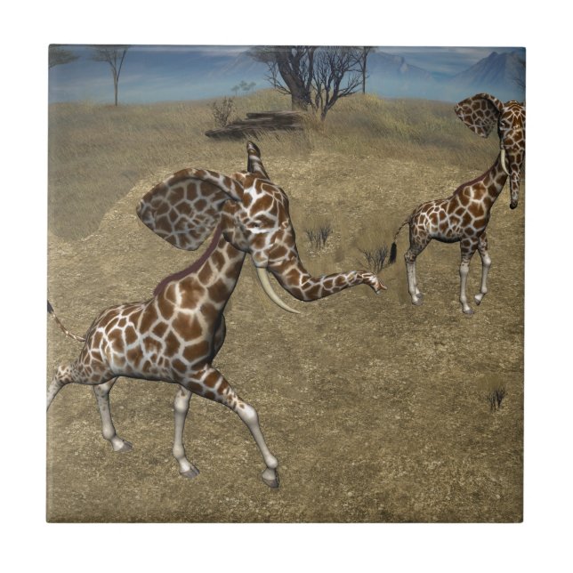 Cute Elephant Giraffes Kakelplatta (Framsidan)