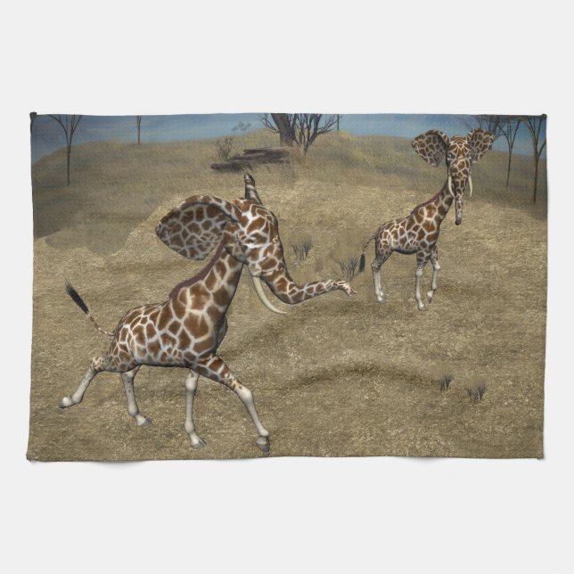 Cute Elephant Giraffes Kökshandduk (Horisontell)
