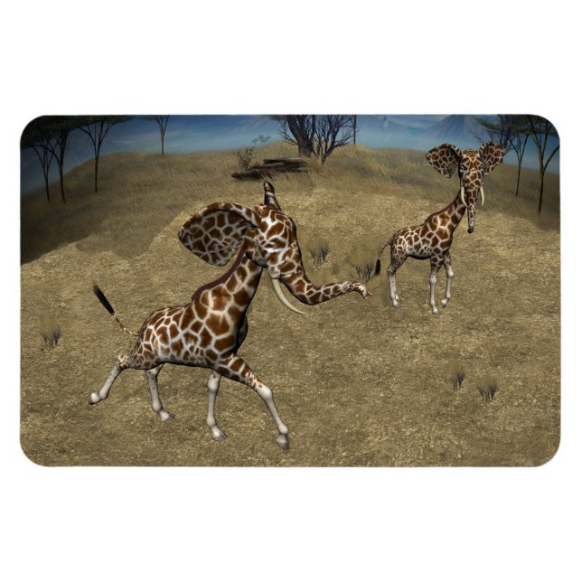 Cute Elephant Giraffes Magnet (Horisontell)