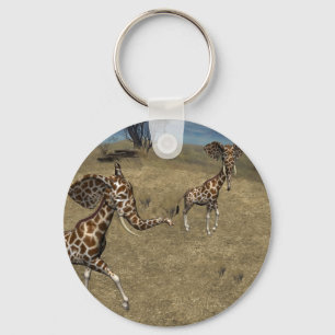 Cute Elephant Giraffes Nyckelring