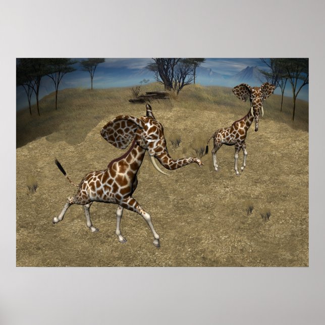 Cute Elephant Giraffes Poster (Framsidan)
