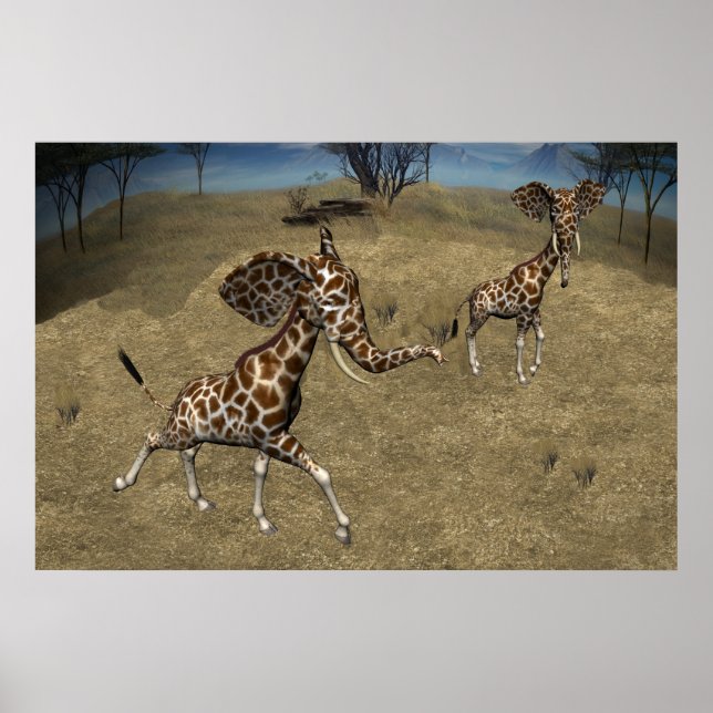 Cute Elephant Giraffes Poster (Framsidan)