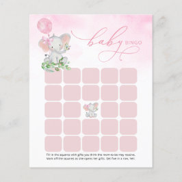 Cute Elephant Girl Baby Shower Bingo Card