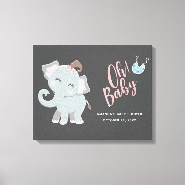 Cute Elephant Girl Baby Shower Canvastryck (Framsida)
