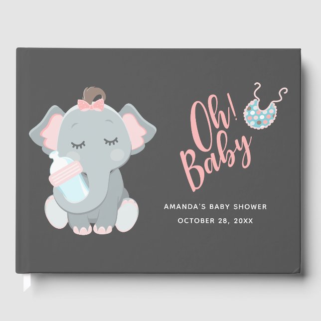 Cute Elephant Girl Baby Shower Gästböcker (Framsida)