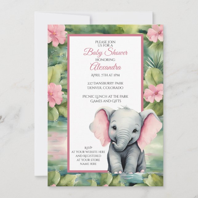 Cute Elephant Girl Baby Shower Inbjudningar (Framsida)