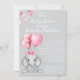 Cute Elephant, Girl Baby Shower Invitation Inbjudningar