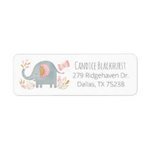 Cute Elephant Girl Baby Shower Returadress