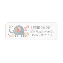 Cute Elephant Girl Baby Shower Returadress Returadress Etikett