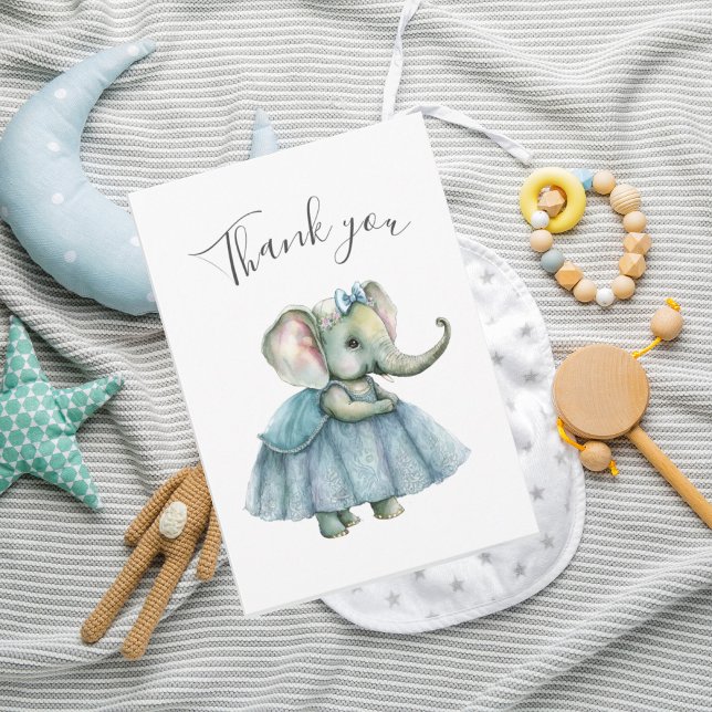 Cute Elephant Girl Baby Shower Tack Kort (Skapare uppladdad)