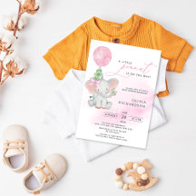 Cute Elephant Girl Balloon Baby Shower-inbjudan