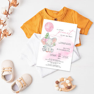 Cute Elephant Girl Balloon Baby Shower-inbjudan Inbjudningar