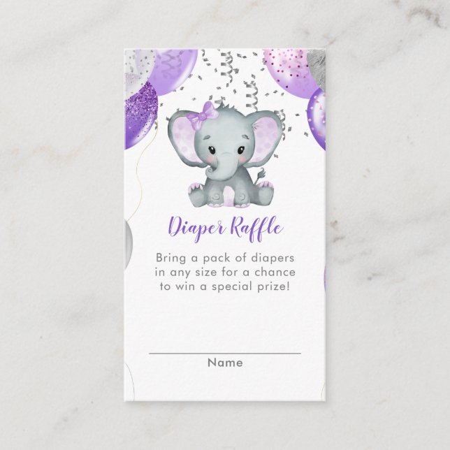 Cute Elephant Girl Balloons Baby Diaper Raffle Tilläggskort (Framsida)