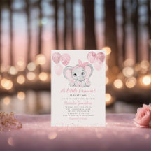Cute Elephant Girl Balloons Baby Shower-inbjudan