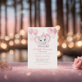 Cute Elephant Girl Balloons Baby Shower-inbjudan Inbjudningar