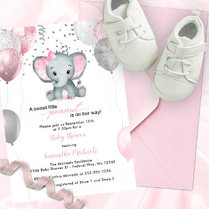 Cute Elephant Girl Balloons Baby Shower Inbjudningar