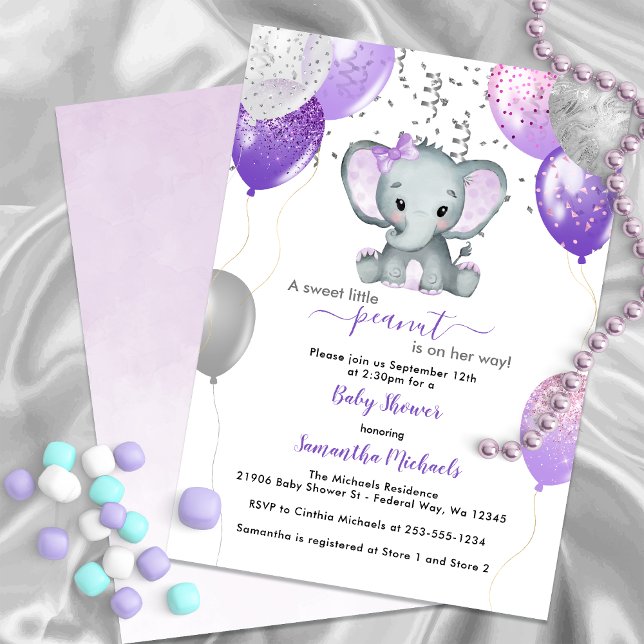 Cute Elephant Girl Balloons Baby Shower Inbjudningar (Cute Elephant Girl Balloons Baby Shower Invitation)