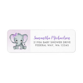 Cute Elephant Girl Balloons Baby Shower Returadress Etikett