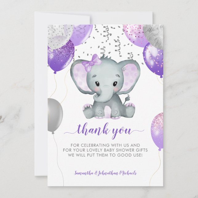 Cute Elephant Girl Balloons Tack Kort (Framsida)