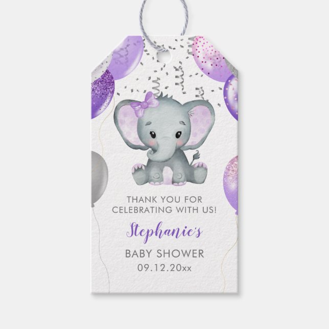 Cute Elephant Girl Balloons Tack Presentetikett (Framsidan)