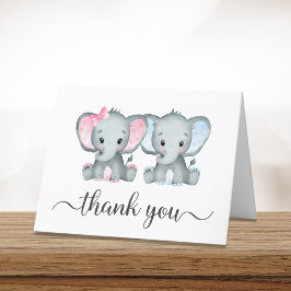 Cute Elephant Girl Boy Twillingars Baby Shower Tack Kort