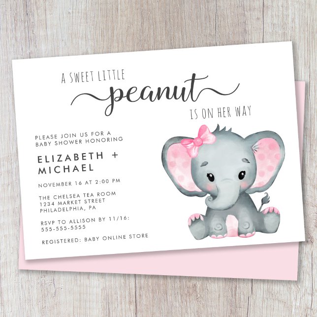 Cute Elephant Girl Par Baby Shower Inbjudningar (Skapare uppladdad)