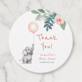Cute Elephant Girl Rosa Baby Shower Tack Gåvor Etiketter