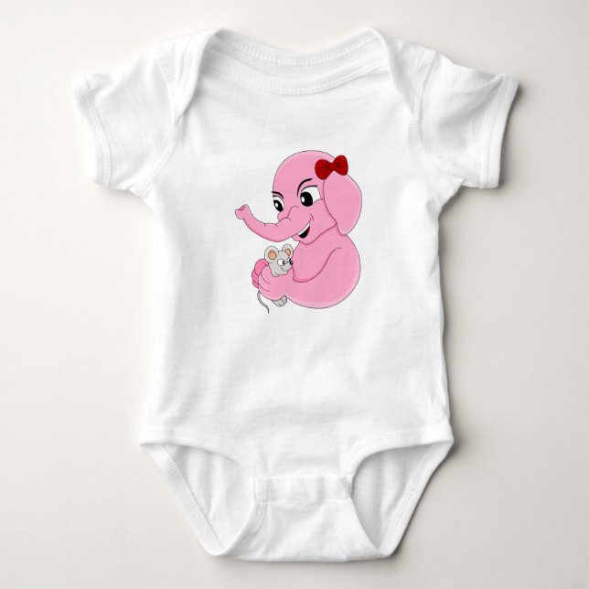 Cute elephant girl tecknad baby-kroppsdräkt t shirt (Framsida)