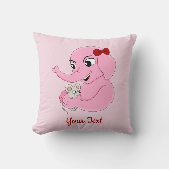 Cute elephant Girl tecknad dekorativ kudde (Framsida)